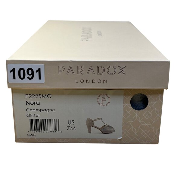 Paradox London Women’s Champagne Glitter T-Bar Nora Open Toe Heels Size 7M - Picture 10 of 11